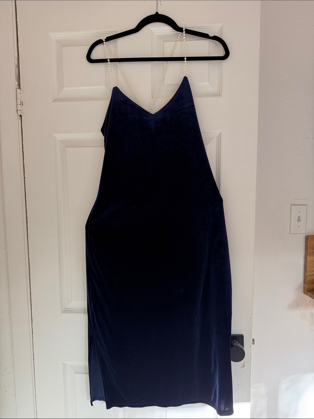 Sam Edelman Navy Velvet Midi Slip Dress with Chain Straps